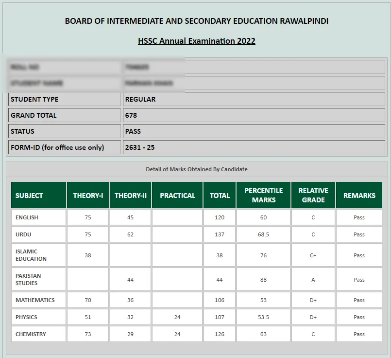 2nd Year Result 2024 Rawalpindi Board for 12th class FA, FSC, ICS Part 2